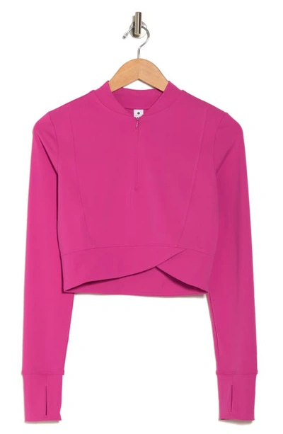 Yogalicious Lux Cross Hem Crop Half Zip Sweatshirt In Pink