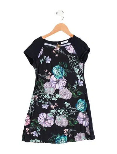 Pre-owned Young Versace Kids Girls Floral Print Pattern Dress In Blue
