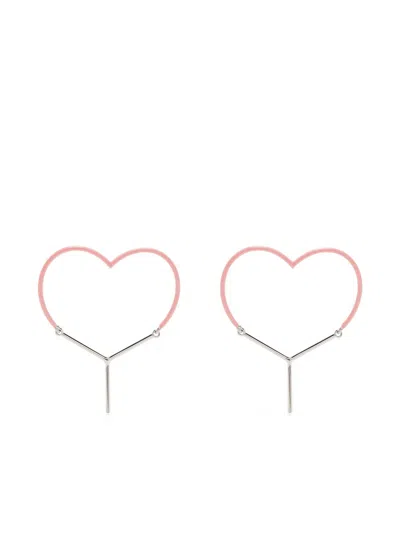 Y/project Two-tone Heart-shape Earrings In 粉色