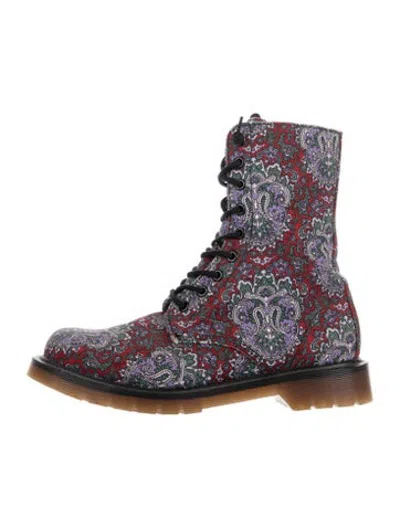 Pre-owned Y's Canvas Paisley Print Boots In Multicolor