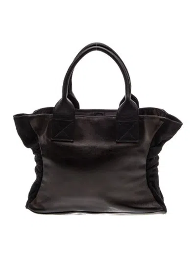 Pre-owned Y's Leather Top Handle Bag In Black
