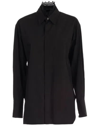 Y's Shirt L/s Collar Lace In Black