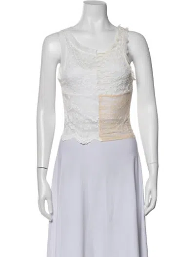 Pre-owned Yuhan Wang Lace Pattern Scoop Neck Top In White