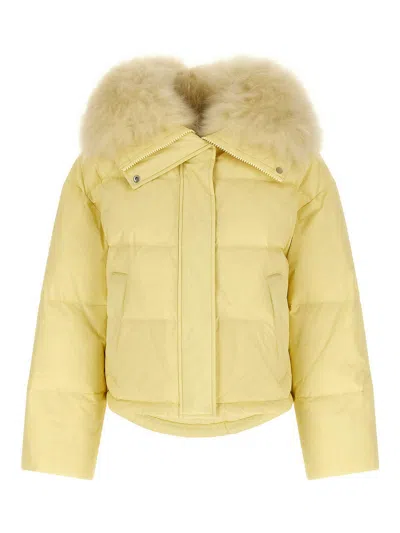 Yves Salomon Yellow Fur-trim Puffer Jacket In Gold