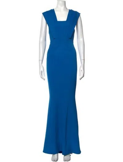 Pre-owned Zac Posen Square Neckline Long Dress In Blue