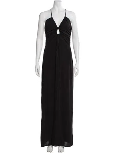 Pre-owned Zac Posen V-neck Long Dress In Black