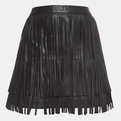 Pre-owned Zadig & Voltaire Black Fringed Leather Mini Skirt M