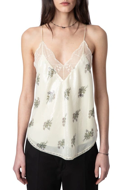 Zadig & Voltaire Christy Floral Sequin Camisole In Mastic
