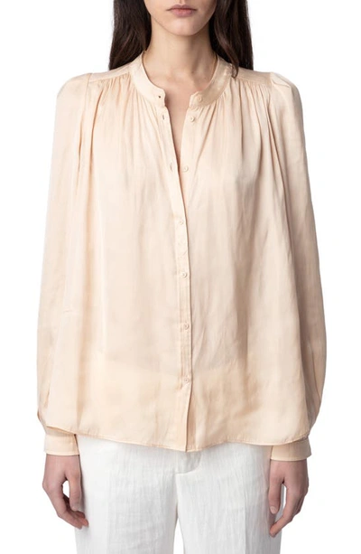 Zadig & Voltaire Tchin Band Collar Satin Blouse In Sorbet