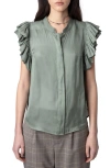 Zadig & Voltaire Tiza Ruffle Satin Button-up Blouse In Treillis