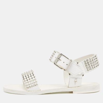 Pre-owned Zadig & Voltaire Zadig And Voltaire White Leather Spiked Ankle Strap Flat Sandals Size 36