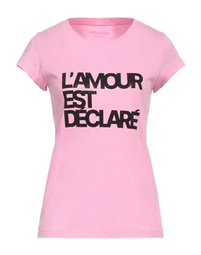 Zadig & Voltaire Woman T-shirt Pink Size L Cotton, Organic Fibres