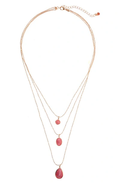 Zaxie By Stefanie Taylor Crackle Blush Cz Pendant Layered Necklace In Gold