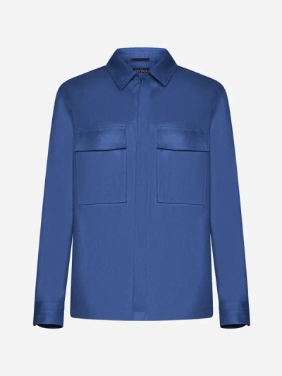 Zegna Linen Shirt In Light Blue