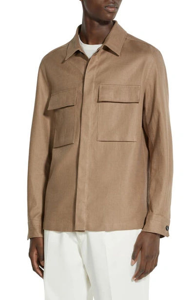 Zegna Oasi Linen Twill Overshirt In Atacama Beige