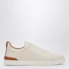 Zegna White Leather Triple Stitch Sneakers In Blue