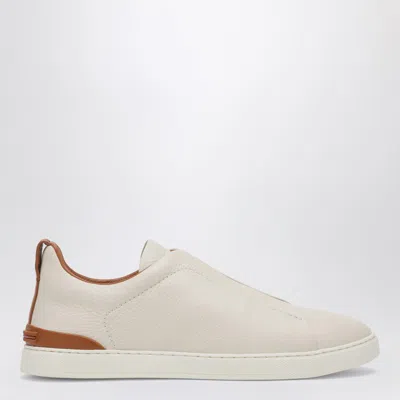 Zegna White Leather Triple Stitch Sneakers In Blue
