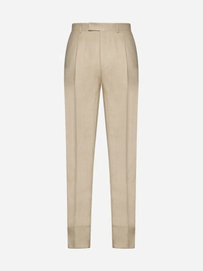 Zegna Wool And Linen Trousers In Beige