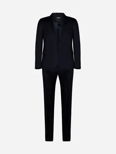 Zegna Wool And Mohair Single-breasted Suit In Blue