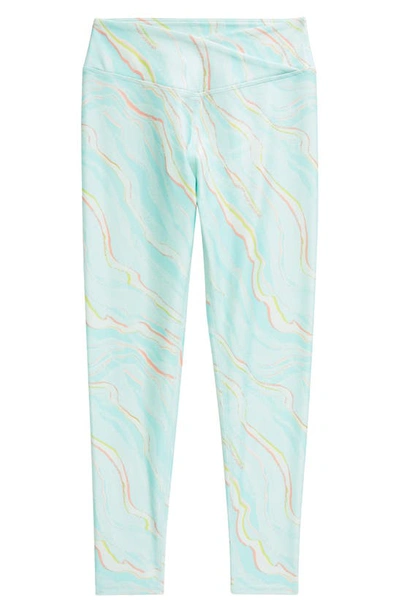 Zella Girl Kids' Print Crossover High Waist 7/8 Leggings In Teal Tint Sunshine Prt