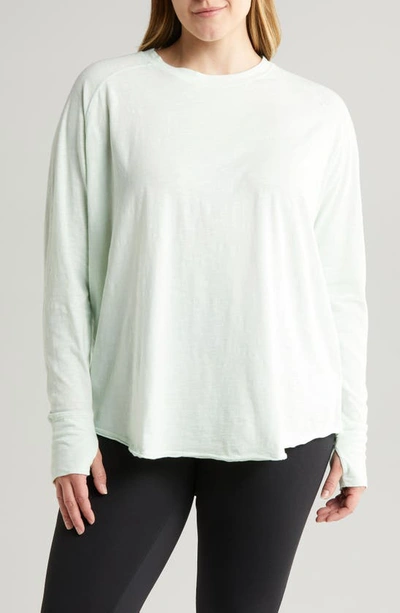 Zella Relaxed Washed Cotton Long Sleeve T-shirt In Green Glimmer