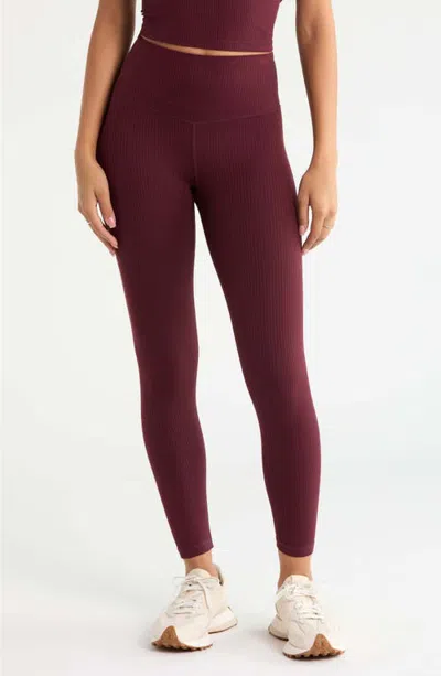 Zella Thrive Rib High Waist 7/8 Leggings In Burgundy