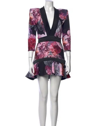 Pre-owned Zhivago Floral Print Mini Dress In Purple