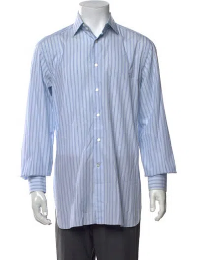 Pre-owned Zilli Striped Long Sleeve Dress Shirt In Blue