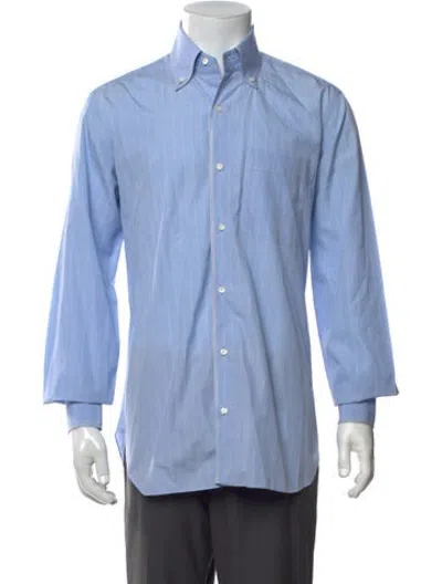 Pre-owned Zilli Striped Long Sleeve Dress Shirt In Blue