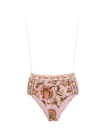 Zimmermann Aster Floral-print Bikini Bottoms In Pink
