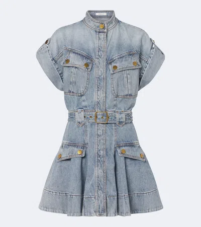Zimmermann Belted Denim Minidress In Animal Print