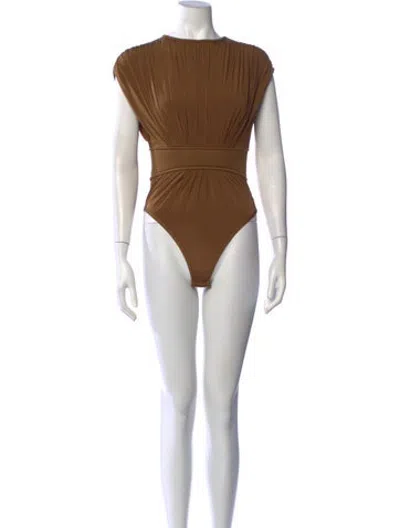 Pre-owned Zimmermann Crew Neck Short Sleeve Bodysuit In Brown