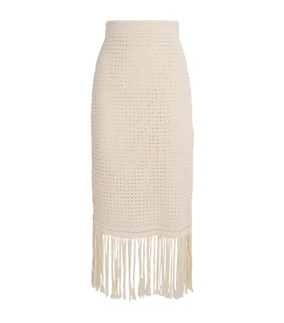 Zimmermann Crochet Fringe Indra Midi Skirt In Pink