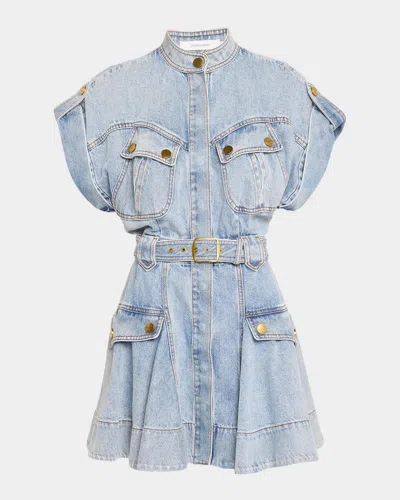 Zimmermann Denim Utility Mini Dress In Blue