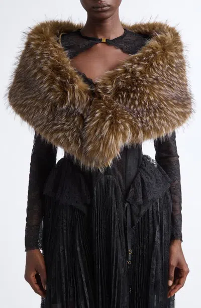 Zimmermann Faux Fur Short Stole In Khaki