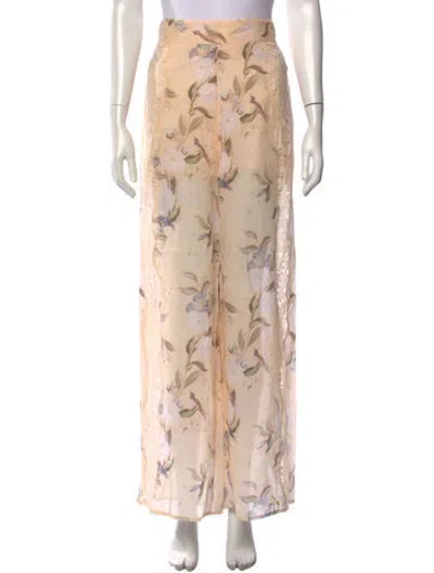 Pre-owned Zimmermann Floral Print Wide Leg Pants In Neutrals