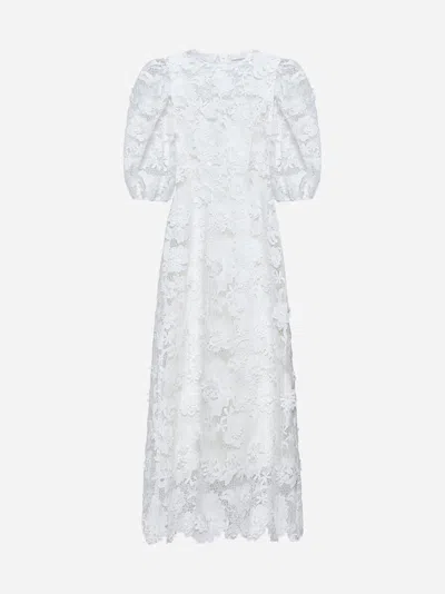 Zimmermann Halliday Lace Flower Midi Dress In Ivory