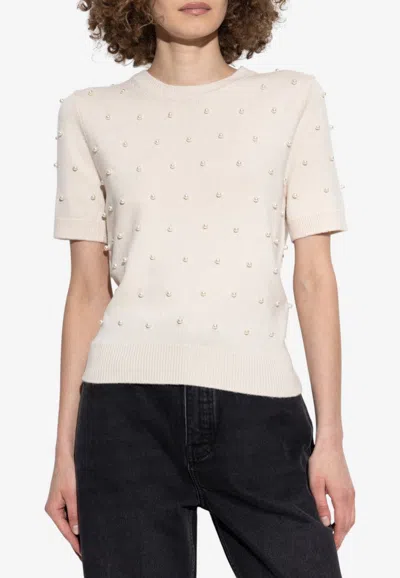 Zimmermann Hypnotic Beaded Wool Knit Top In Cream
