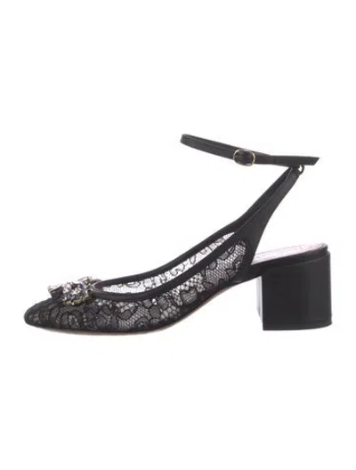 Pre-owned Zimmermann Lace Lace Pattern Slingback Pumps In Black