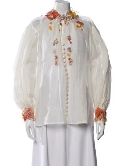 Pre-owned Zimmermann Linen Floral Print Blouse In Neutrals