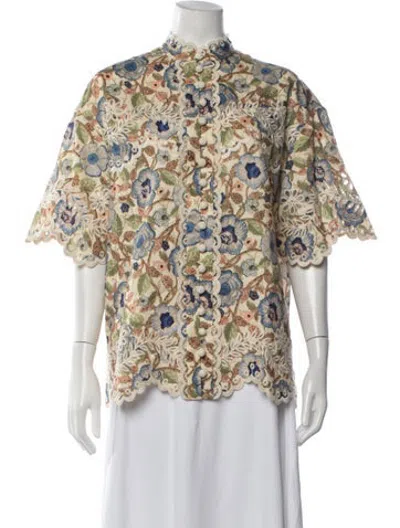 Pre-owned Zimmermann Linen Floral Print Blouse In Neutrals