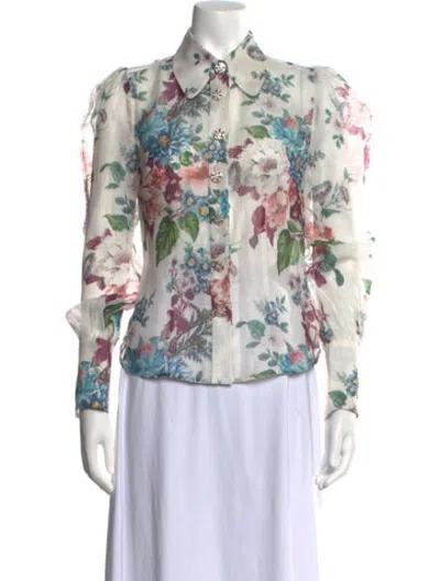 Pre-owned Zimmermann Linen Floral Print Blouse In Neutrals