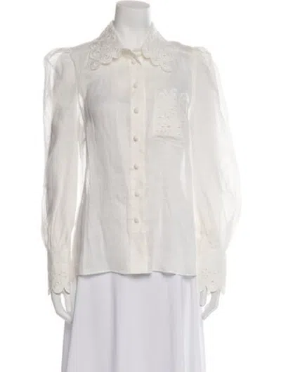 Pre-owned Zimmermann Linen Floral Print Blouse In White