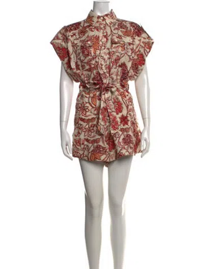 Pre-owned Zimmermann Linen Floral Print Romper In Neutrals