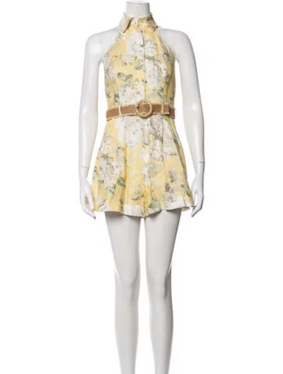 Pre-owned Zimmermann Linen Floral Print Romper In Neutrals