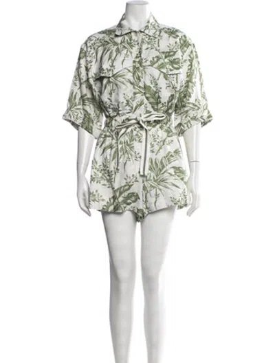 Pre-owned Zimmermann Linen Floral Print Romper In White