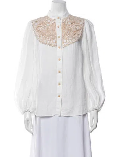 Pre-owned Zimmermann Linen Lace Pattern Blouse In Neutrals