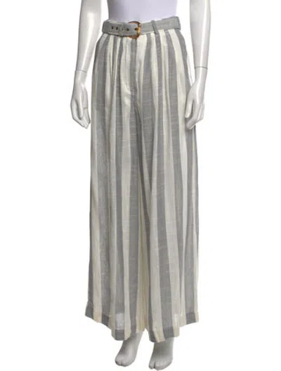 Pre-owned Zimmermann Linen Wide Leg Pants In Grey