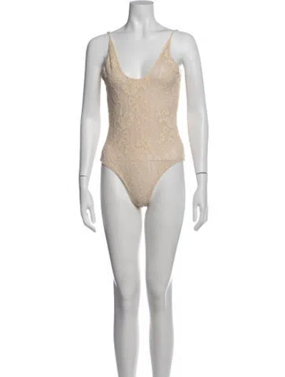 Pre-owned Zimmermann Nylon Floral Print Bodysuit In Neutrals