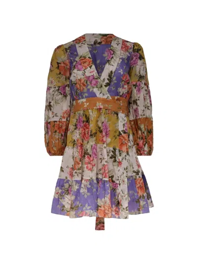 Pre-owned Zimmermann Pattie Belted Wrap Dress In Purple